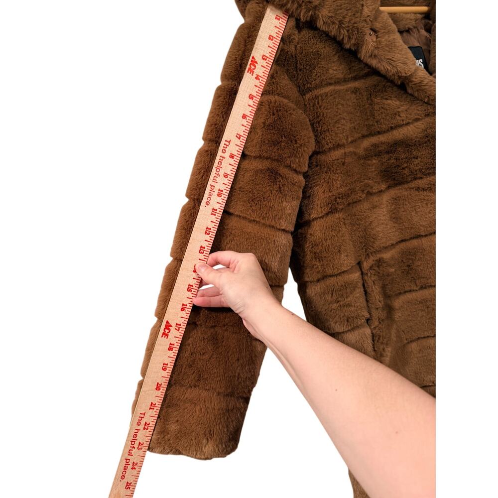 Anthropologie Apparis XS Faux Fur Celina Jacket $360 Hooded Long Mink Coat Camel - Picture 14 of 15